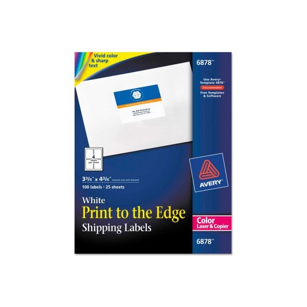 Avery Avery Shipping Labels for Color Laser & Copier, 3-3/4 x 4-3/4, Matte White, 100/Pack 6878 - main